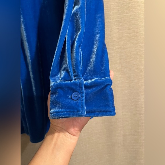 Soft surroundings Blue Velvet Button Up Blouse Tunic - Picture 6 of 16